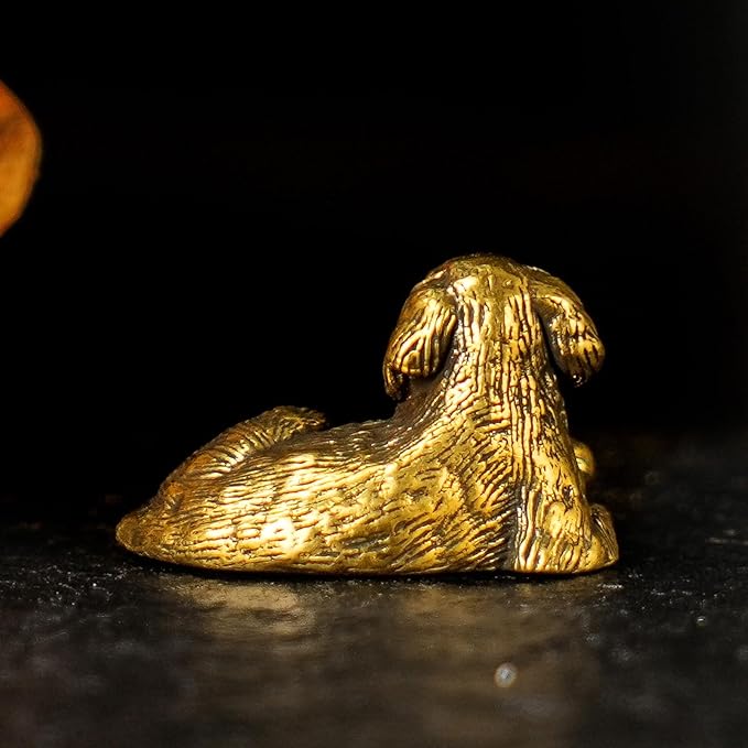 Solid Brass Sleeping Dog Statue - Handcrafted Vintage Awakening Puppy Sculpture, Cute Retro Desk Decor for Home & Office, Unique Gift for Dog Lovers, Collectible Art Figurine for Shelves