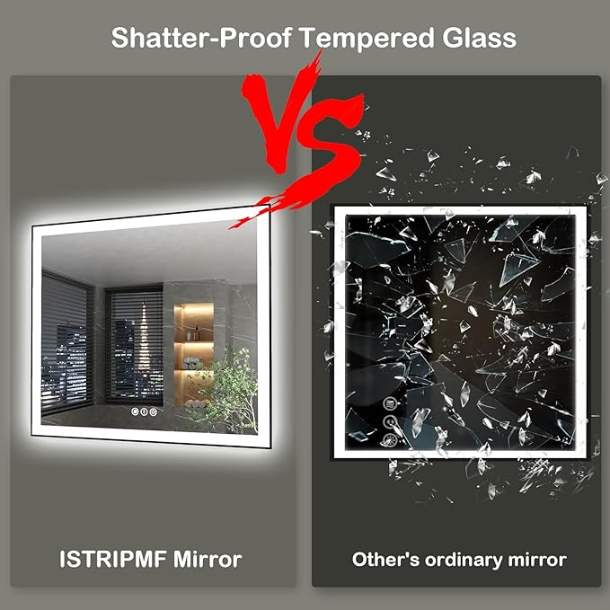 36x36 Inch LED Bathroom Mirror with Black Frame, Backlit and Front Lighted Bathroom Mirrors for Wall, Anti-Fog, Dimmable, Memory, Shatterproof, LED Vanity Mirror for Bathroom