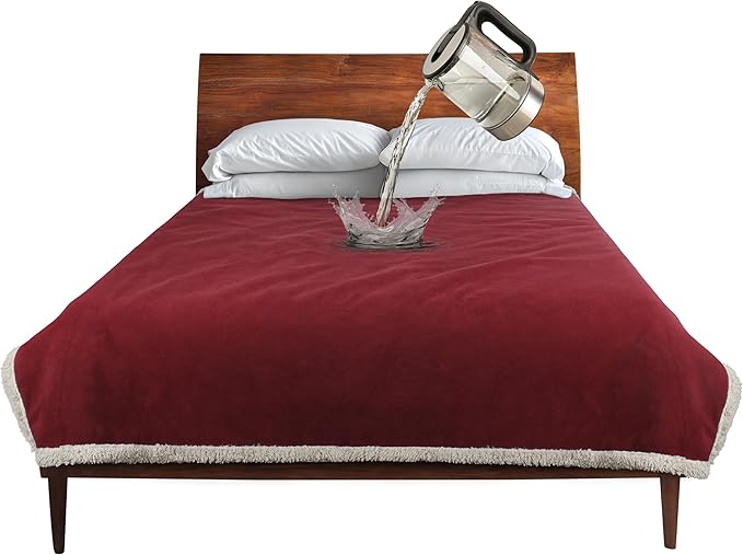 Catalonia Waterproof Blanket, Washable Leakproof Bed Cover for Couples, Reversible Protector Blanket for Bed Couch Sofa, Stain Proof Blanket Pad for Adults, 80X90 inches, Wine