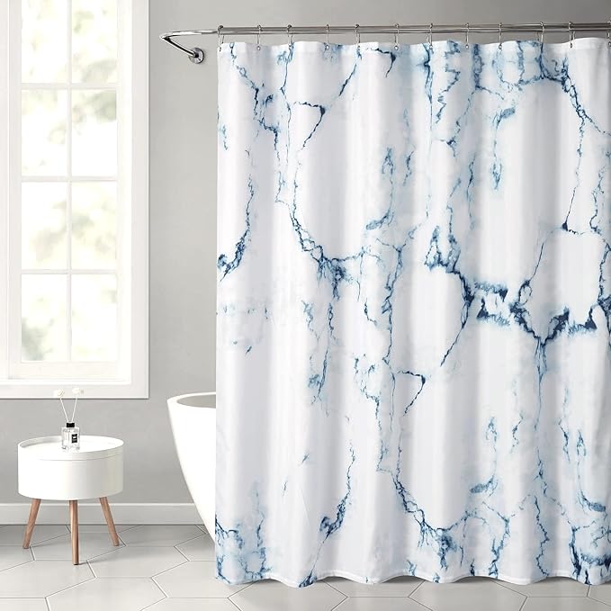 YOSTEV Marble Bathroom Shower Curtain,Blue and White Fabric Shower Curtain with Hooks,Unique 3D Printing,Decorative Bathroom Accessories,Water Proof,Reinforced Metal Grommets,Standard 72x72 Inches