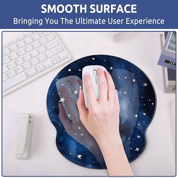 Ergonomic Mouse Pad with Wrist Rest, Small Mousepad with Non-Slip Rubber Base and Smooth Surface, Blue Mouse Pads for Desk, Office Desk Accessories