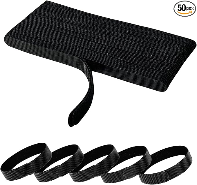 50PCS 6 Inch Adjustable 6-Inch Cord Organizer Ties, Fastening Cable Ties,Microfiber Cloth Used for Computer Link Cable Cord Management USB Cable Cable Ties (Black)