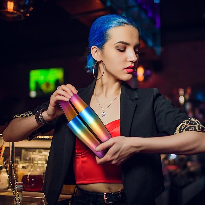 Sabary 6 Pcs Cocktail Shakers Professional Bar Shaker Boston Set Stainless Steel Martini Drink Mixer Basic Tool Weighted Shake Metal Can Cocktail Shaker Set, 18 Oz, 28 oz (Gradient Color)