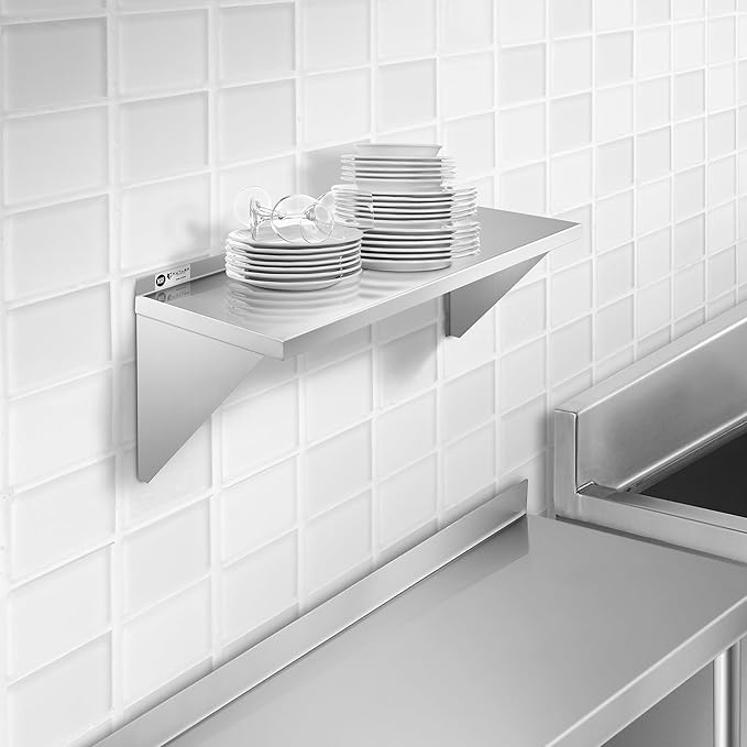 KUTLER Stainless Steel Shelf - 14" x 36", NSF Commercial Wall Mount Shelves with Backsplash, Floating Metal Shelving for Restaurant, Kitchen, Home