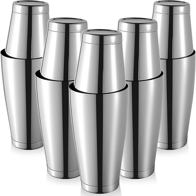10 Pcs Cocktail Shakers, Professional Bar Shaker Boston Set, Boston Cocktail Shaker Set, Stainless Steel Martini Shakers Drink Mixer for Bartending, 18 oz & 27 oz (Silver)