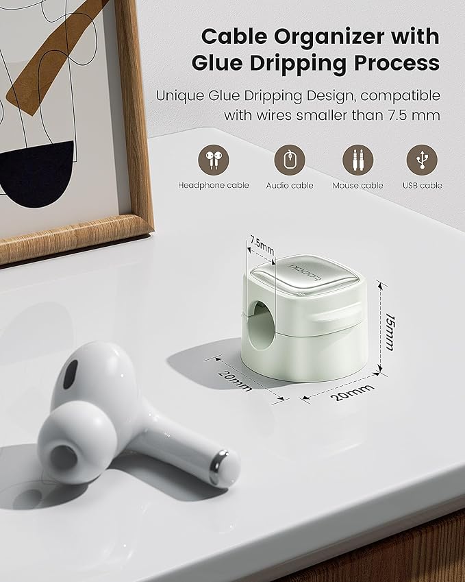 6 Pack Magnetic Cable Clips – Cord Organizer & Holder, Toocki Adhesive Cable Management, Wire Holder for USB Charging Cables, Ideal for Home, Office, Car, Desk, and Nightstand-Green