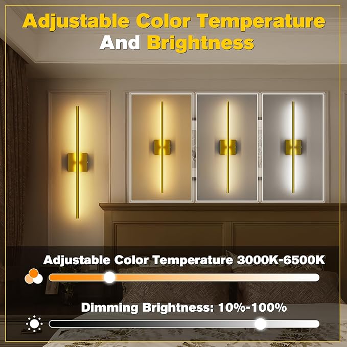 Battery Operated Wall Sconces Set of 2,Wireless Rechargeable Wall Lights: Dimmable Detachable Wall Lamp with Remote Control, 3000K-6500K Infinite Dimming, Wall Sconce for Bedroom Room 27.6 Inch