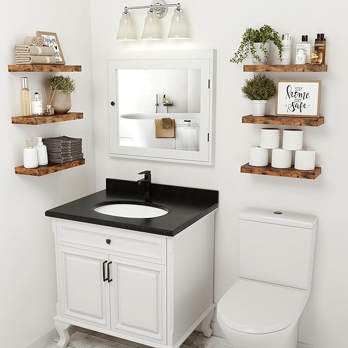 Vivelove Floating Shelves for Wall, 16 inchs x 6.7” deep x 1.4” Bathroom Shelf Bedroom, Living Room, Kitchen, Farmhouse Decor, Rustic Wood Wall Shelves with Invisible Brackets - Set of 2, Rustic Brown