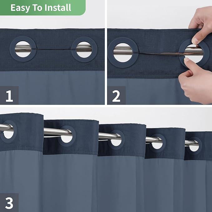 No Hook Shower Curtain with Snap-in Fabric Liner Set,Slub Textured Fabric Shower Curtains for Bathroom,Hotel Style Modern Shower Curtain,Water Repellent & Washable,71x74(72),Navy Blue