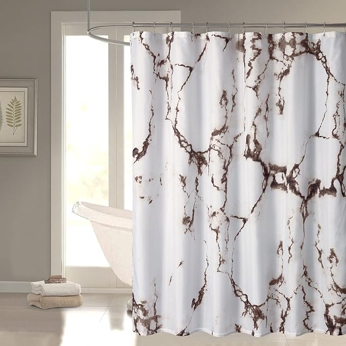 YOSTEV Marble Bathroom Shower Curtain,Brown and White Fabric Shower Curtain with Hooks,Unique 3D Printing,Decorative Bathroom Accessories,Water Proof,Reinforced Metal Grommets,Standard 72x72 Inches