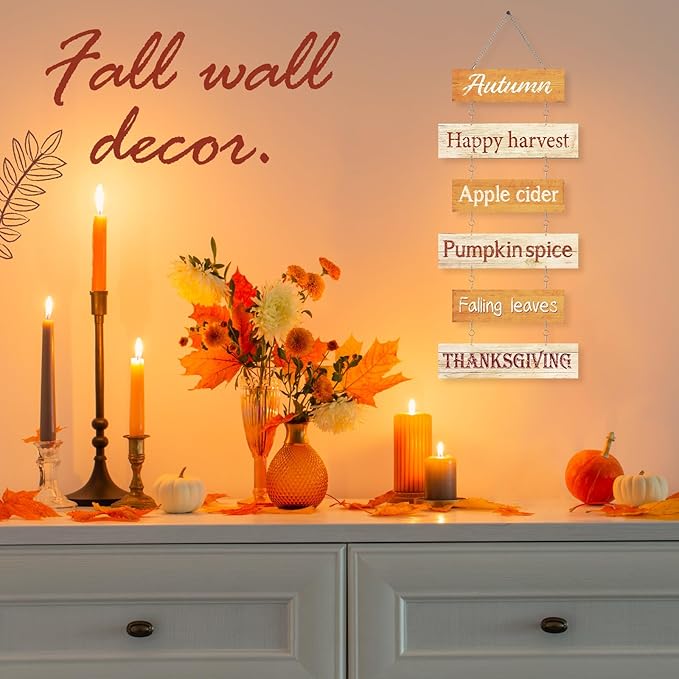 Hotop Fall Decorations for Home Thanksgiving Hanging Signs Wooden Wall Plaque Autumn Wall Hanging Decor for Home Thanksgiving Autumn Office Indoor Outdoor Door Decor Sign (Retro Color)