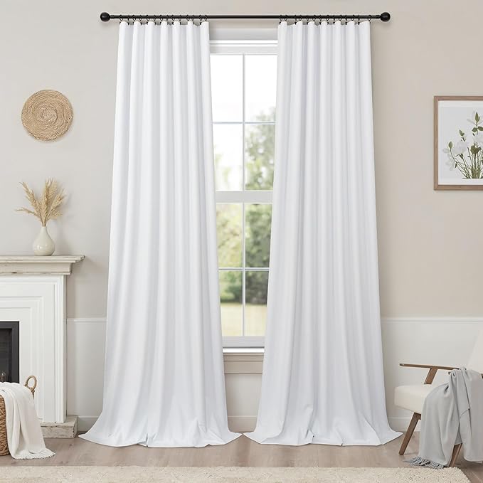 Neutral 10ft Blackout Curtains 120 Inches Long Elegant Cottage Floor Length Blinds Shades Tall Linen Curtain for Sliding Door 2 Panels Privacy Room Divider Drapes for Living Room Villa Back Tab White