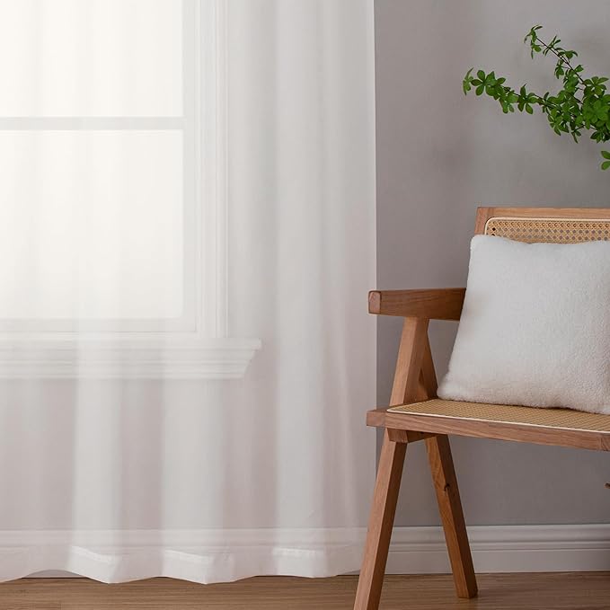 Aiyufeng Modern Sheer Window Curtains, Rod Pocket Long Curtains Translucent Drapes Semitransparent Privacy with Light Through for Bedroom/Living Room, Ivory, W42 x L90, 2 Pieces