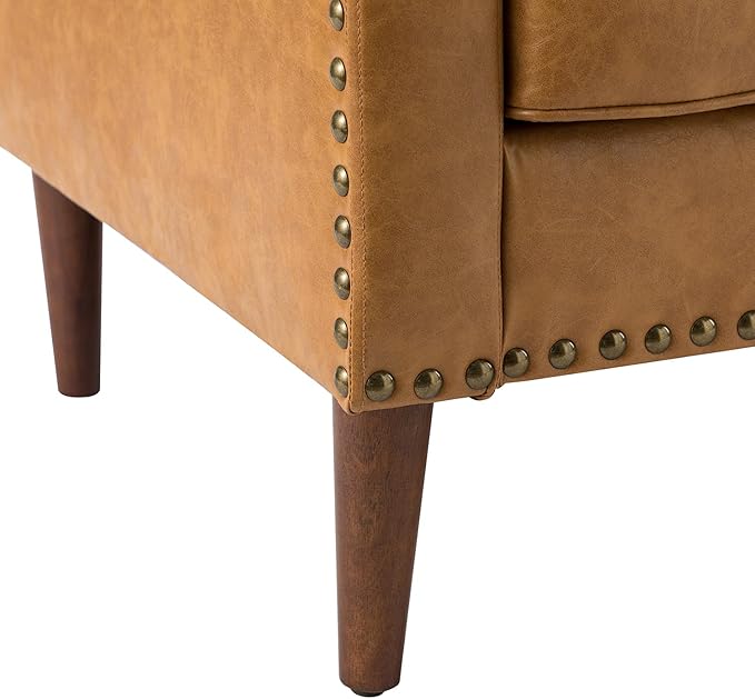 HULALA HOME Faux Leather Accent Armchairs Set of 2 with Back & Seat Cushions, Traditional Club Chairs with Nailhead Trim, Comfy Upholstered Sofa Chairs for Living Room Bedroom, Camel