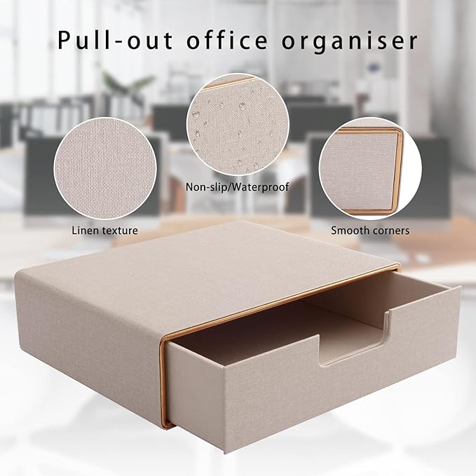 Stackable Drawer Organizer PU Leather Classic Handmade,Organize Home Office Desk Accessories and Sort Letter-Size Paper/a4 Document,Desk Caddy with Drawers Storage Box,13.1x10x3.7inches,Beige