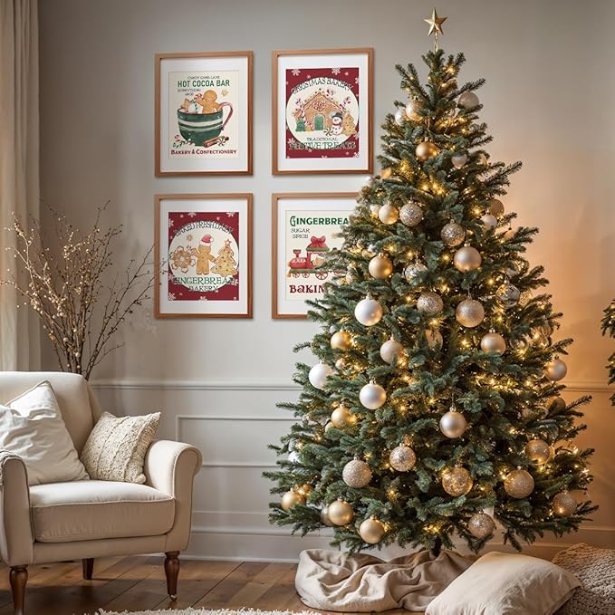 ETVISO Gingerbread Christmas Decorations, Gingerbread Christmas Wall Art Prints Set of 4, Winter Holiday Baking Lover Gifts Home Decor, Xmas Bakery Hot Cocoa Porch Wall Decor, 8x10 (Unframed)