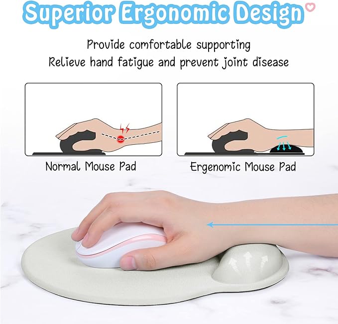 Hsurbtra Ergonomic Mouse Pad with Wrist Rest Support, Gel Mouse Pads with Non-Slip PU Base, Pain Relief Memory Foam Computer Mat, Cute Office Supplies Desk Decro Accessories, Space Gray