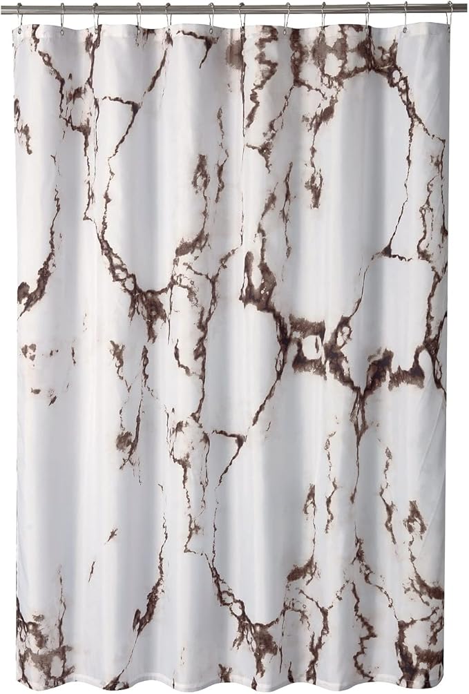 YOSTEV Marble Bathroom Shower Curtain,Brown and White Fabric Shower Curtain with Hooks,Unique 3D Printing,Decorative Bathroom Accessories,Water Proof,Reinforced Metal Grommets,Standard 72x72 Inches