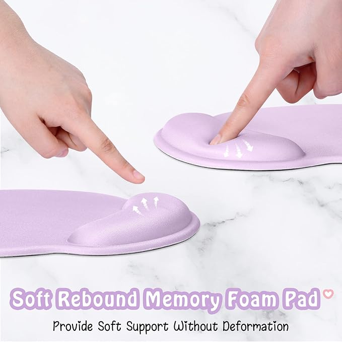 Hsurbtra Ergonomic Mouse Pad with Wrist Rest Support, Gel Mouse Pads with Non-Slip PU Base, Pain Relief Memory Foam Computer Mat, Cute Office Supplies Desk Decro Accessories, Vanilla Purple