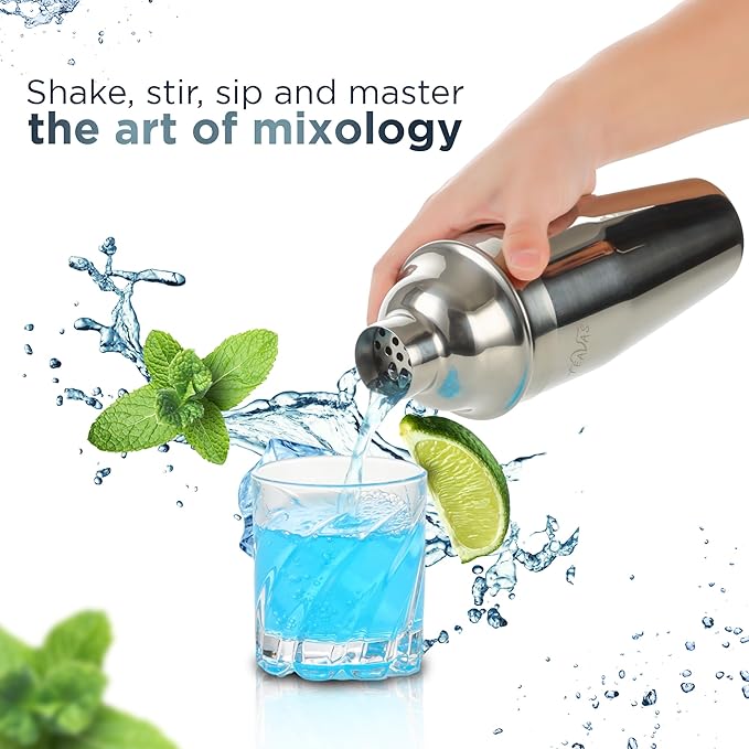 Mixology Bartender Kit with Japanese Jigger & Bamboo Stand - 25 Piece Stainless Steel Cocktail Making Set, Shaker, Strainer, Mixer, Spoon, Muddler, Barware Tools - Birthday Gifts & Anniversary