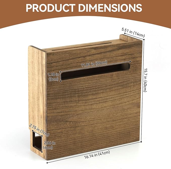 KIRIGEN WiFi Router Storage Box, Wooden Wireless Router Organizer Rack Shelf Power Cord Socket Storage Shelf Cable Management and Organizing Box for Office and Home Dark Brown LYQ-DBR