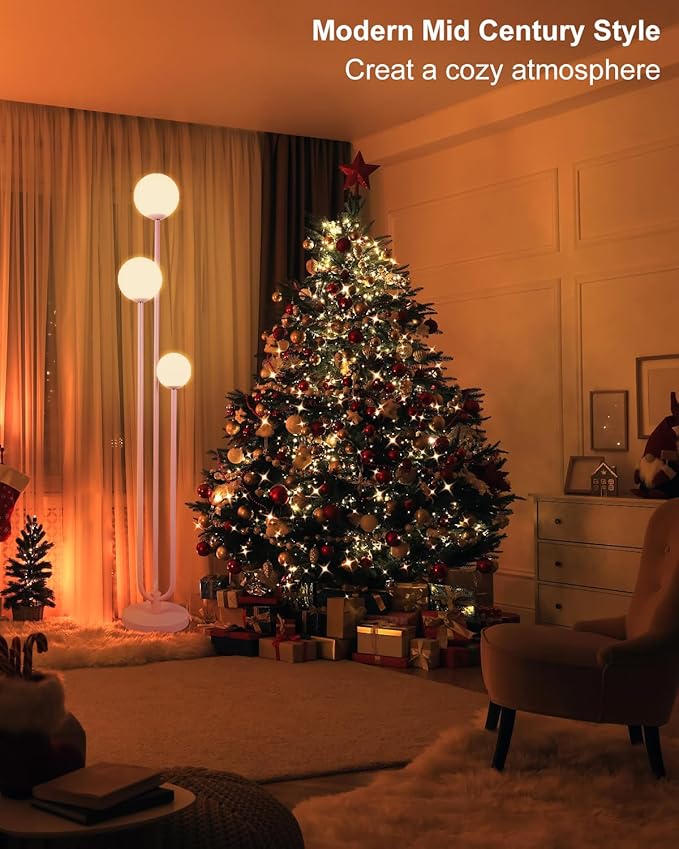 Lightdot 63IN Pink Floor Lamp Mid Century Modern Floor Lamp with 3 Globe Soft Warm White 3000K Bulbs, 3 Lights U-Style Standing Lamp for Wedding Party/Living Room/Bedroom