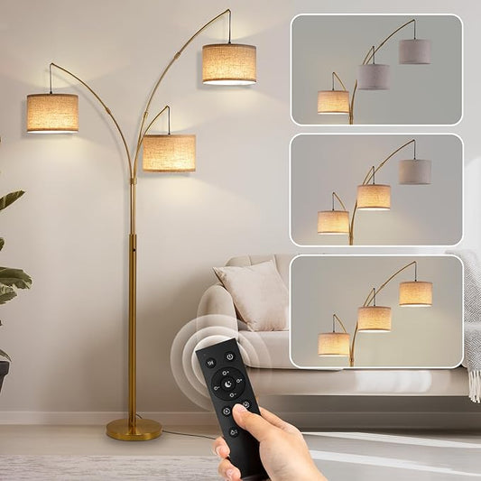 Gold Floor Lamps for Living Room, Super Bright Arc Floor Lamp with Remote Control, 3 Light Tall Floor Lamps with Stepless Dimmable, 80" Mid Century Tree Floor Lamp for Bedroom, Office