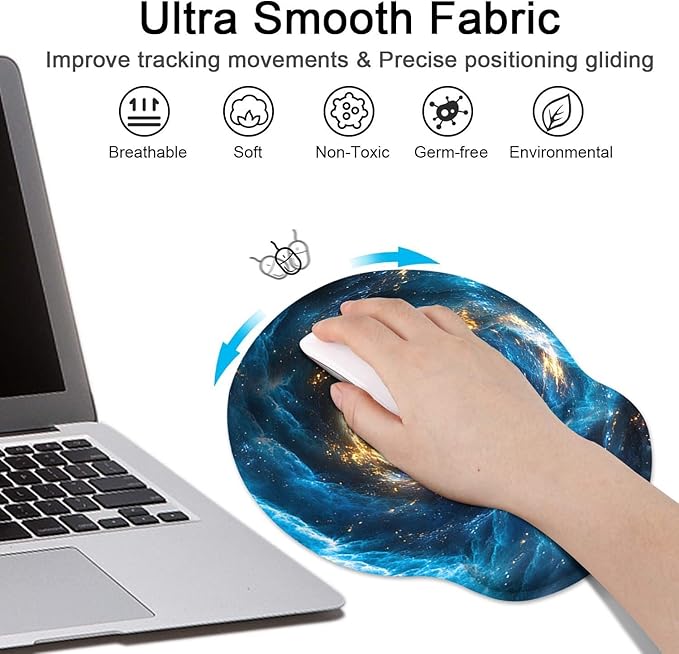 Britimes Blue Black Galaxy Space Mouse Pad 3pcs Set with Wrist Support Non-Slip Rubber Base Ergonomic Pad,Mouse Wrist Cushion Support and Coasters for Home Office Gaming Easy Typing & Pain Relief