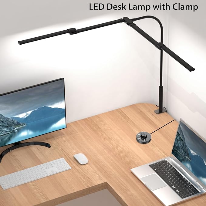 iVict Desk Lamp for Home Office, 24W Flexible Gooseneck Table Lamp, Desks Lamps with Clamp, 10 Color Modes 10 Brightness Eye-Caring Desk Light w/USB Adapter(Black)