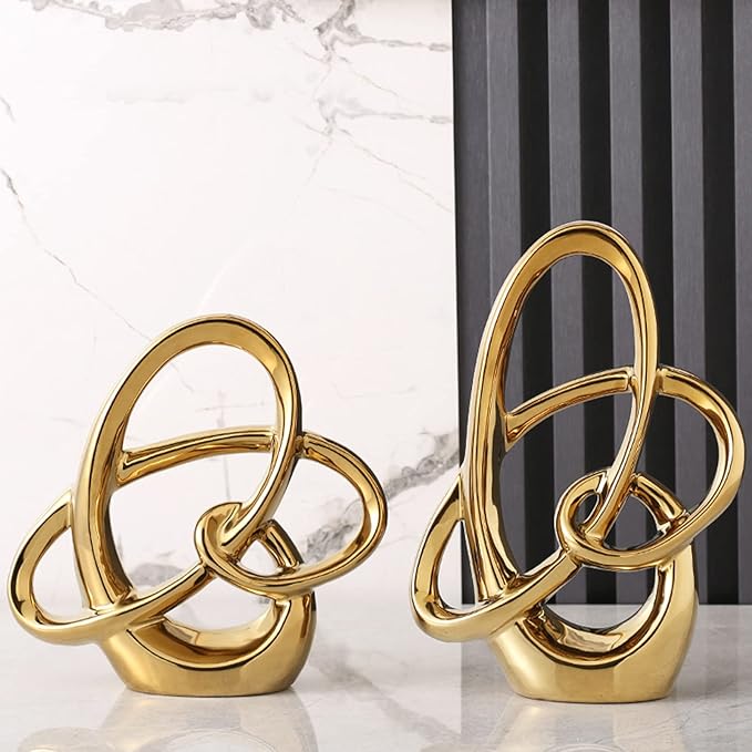 11in Gold Ceramic Statue – Modern Abstract Art Figurine for Shelf, Dining Table Centerpieces, Office, Living Room, Wedding or Coffee Table Home Decor Accent