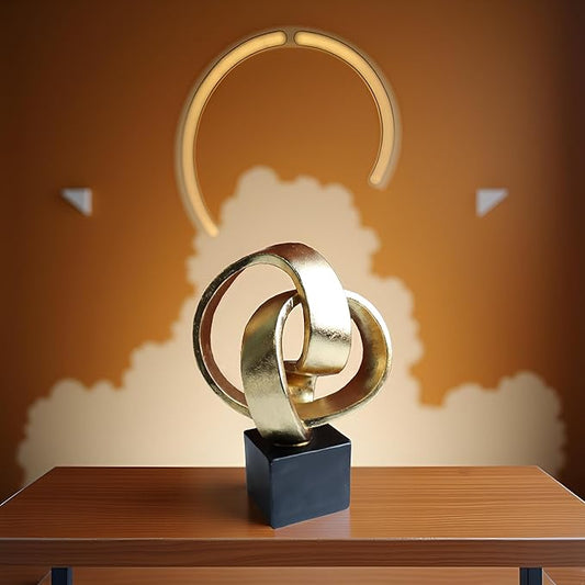 10" Modern Abstract Ribbon Decorative Sculpture, Knot Sculptures,Home Decor,Coffee Table Statues,Dining Living Room Desk Decor（Golden）