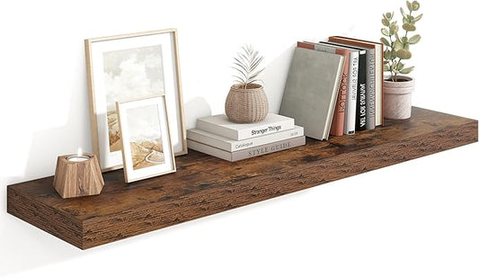 Heimlove 48" Floating Shelves for Wall,10 Deep Rustic Brown Wood Display & Storage Wall Shelves with Heavy Duty Brackets for Bathroom,Bedroom,Kitchen,Living Room,Office