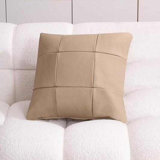 Kidol & Shellder Genuine Leather Throw Pillow Cover 18x18 Modern Solid Lumbar Pillow Covers-Luxury Pillowcases for Couch Sofa Bed-Soft Durable Decorative Cushion Case with Hidden Zipper(Hazelnut)