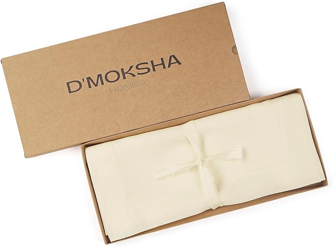 D'Moksha Homes Linen Cream Table Runner 90 Inches Long - 100% Pure Linen 14 x 90 Inch Table Runner for Dining, Fall, Autumn and Halloween - Machine Washable