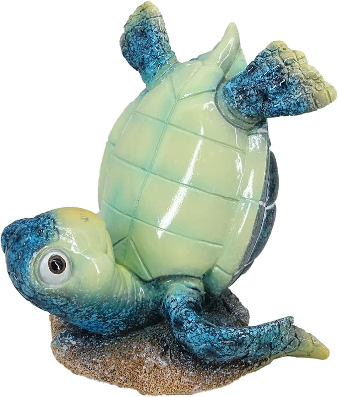 Resin Sea Turtle Table Decor - 4-Inch Baby Turtle Figurine for Desk & Tabletop, Cute Ocean-Themed Decoration, Feng Shui Lucky Charm Statue (Blue)