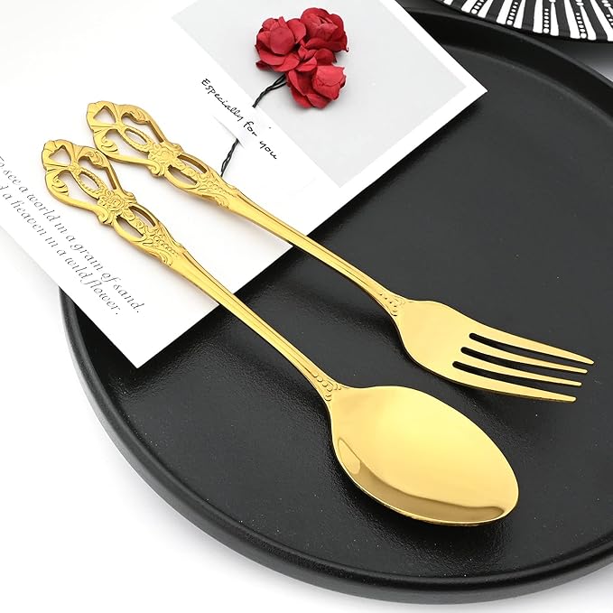 Elegant Gold Silverware Set with Steak Knives 5 Piece Flatware Sets for 1 Tableware Utensils, 18/10 Stainless Steel Cutlery Set Include Knifes Forks Spoons, Mirror Polished, Dishwasher Safe