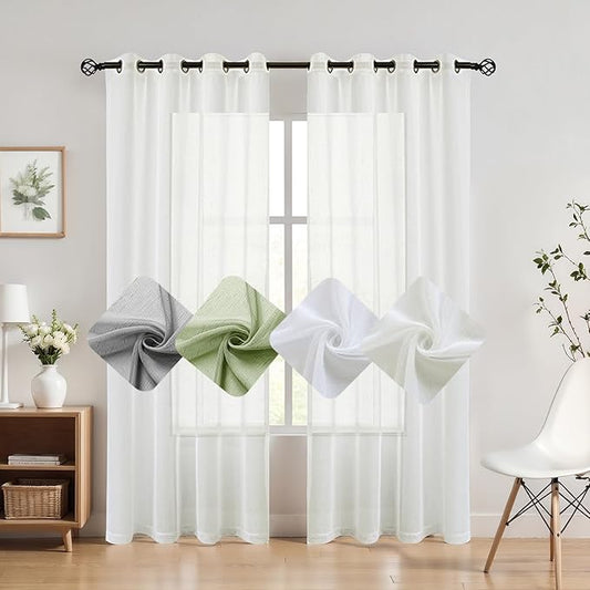 Randall Off White Linen Sheer Curtain Panel 72" Long Open Weave Faux Linen Window Treament Drape for Bedroom Farmhouse, Elegant Nickel Grommet Top, Sets of 2, 54x72 Inch