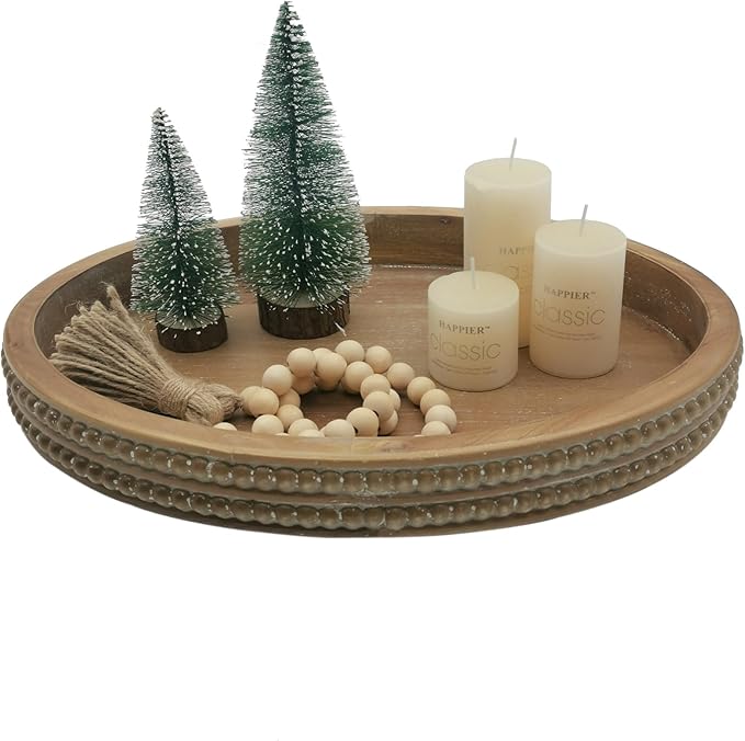 Carah & Cossh Oval Wooden Tray, Modern Decorative Tray 16''x12'', Oval Farmhouse Rustic Serving Tray, Table Centre Tray, Perfect for Storage and Display (Brown)