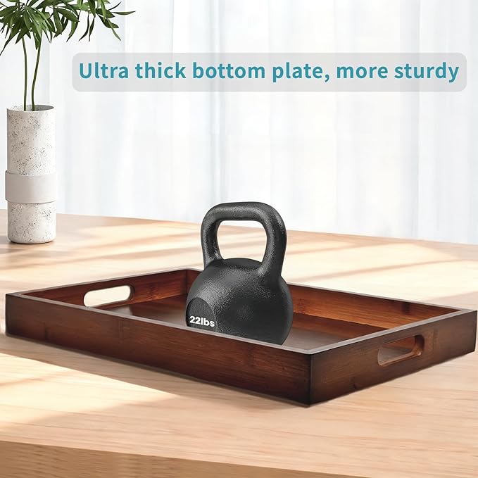 Bamboo Wood Serving Tray with Handles(14.96x10.24x1.57 inches) – Elegant Decorative Platter for Breakfast in Bed, Lunch, Dinner, Appetizers, BBQ, Parties & More – Perfect for Couch and Drawing Room.