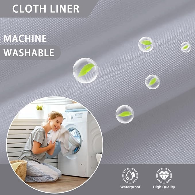 YellyHommy Waterproof Fabric Snap in Shower Curtain Liner Replacement with 2 Magnets71 W x 55" L for 72" W x 75" L No Hook Shower Curtain - Removable & Detachable to Wash - Gray