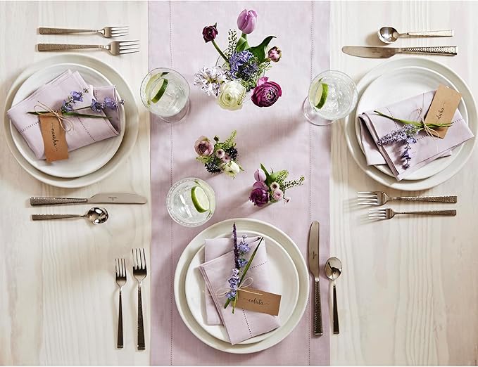 Solino Home Linen Lilac Table Runner 132 Inches Long - 100% Pure Linen Extra Long Table Runner 14 x 132 Inch for Fall, Autumn, Thanksgiving, Christmas - Classic Hemstitch