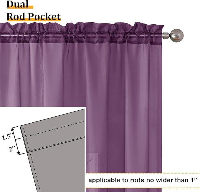 Aiyufeng Plum Purple Sheer Curtains 72 Inches Long 2 Panels Set, Solid Voile Top Dual Rod Pockets Stylish Breathable Drapes Window Treatment for Kid's Room/Bedroom/Living Room, 42W x 72L inches
