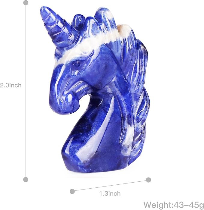 Artistone Crystal Unicorn Figurine Ornament Decor Hand Carved 2 Inches Sodalite Unicorn Statue Animal Healing Collectible Figurine Reiki Paperweight Home Office Girl Gifts