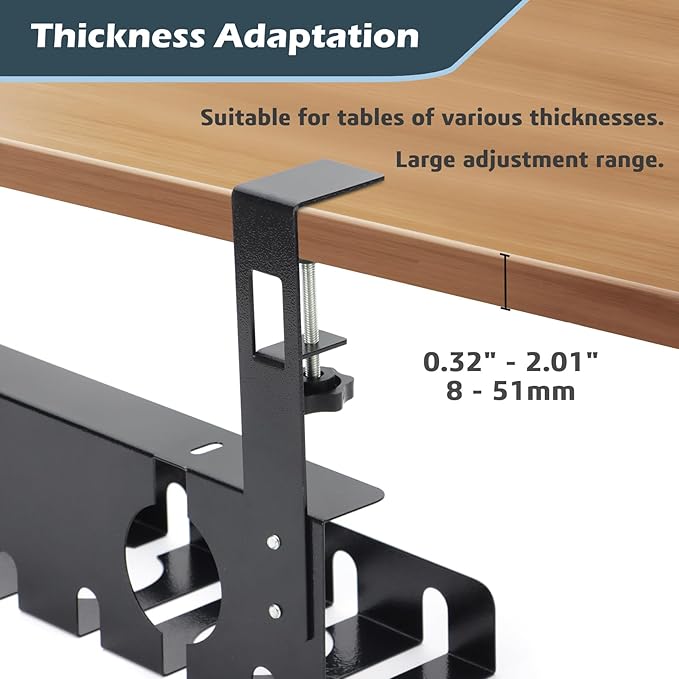 Under Desk Cable Management Tray 2 Pack Black, No Drill Cord Organizer with Clamp for Wire Management, Home & Office Accessories