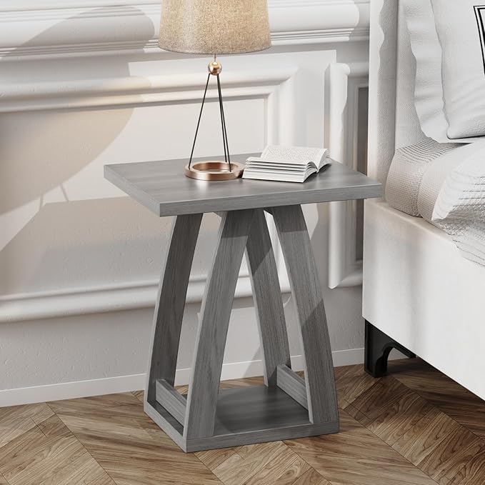 End Tables Living Room, Side Table Beside Sofa, Nightstand for Bedroom, Couch Side Table with Shelf, Modern End Table for Living Room, Grey End Table Set of 2