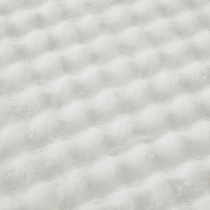 Faux Fur Throw Blanket for Couch Cozy Fuzzy Soft Plush Thick Fluffy Fleece Bubble Blanket for Sofa Bedroom Living Room, 63x79 Inches White