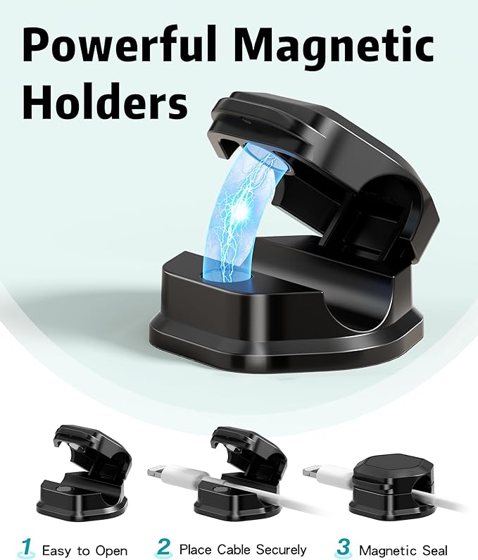8 Pack Magnetic Cable Clips Cord Organizer-Adhesive Wire Holder, Under Desk Cord Holder Keeper for Home Office Desk Phone Car Wall Desktop Nightstand Cabinet