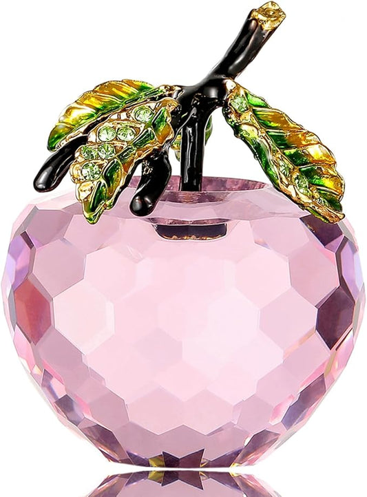 Crystal Apple Figurine Paperweight, Handmade Statue Ornament Home Decoration, Collectible Crystal Crafts, Come with Gift Box, Great Gift for Birthday Christmas (Pink-50mm)