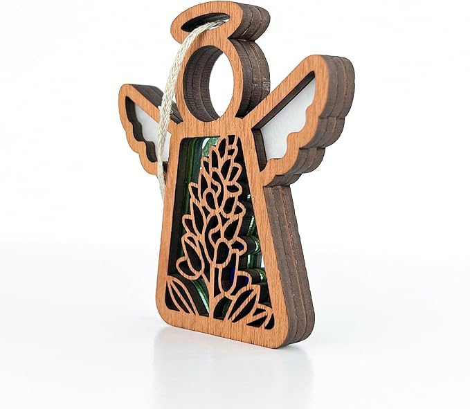3.5" (H) Texas Bluebonnet Ornament - Angel Wings Shelf Decor - Sentimental Gift for Mom - Unique Texan Decorations