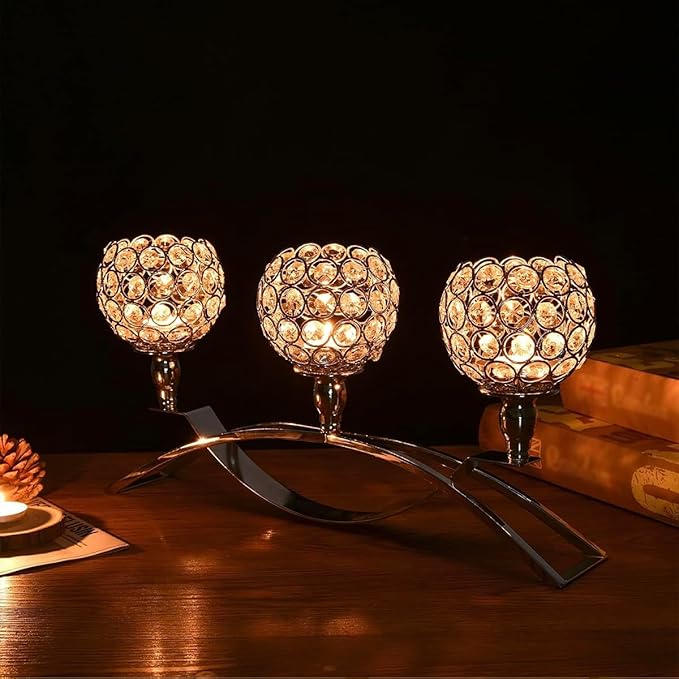VINCIGANT 4Pcs Christmas Table Decoration Gold Bulk Decorative Tealight Candle Holder for Wedding,3-Candle Candelabras for Christmas Party Dinning Room Table Centerpiece,Gift Boxed for Thanksgiving